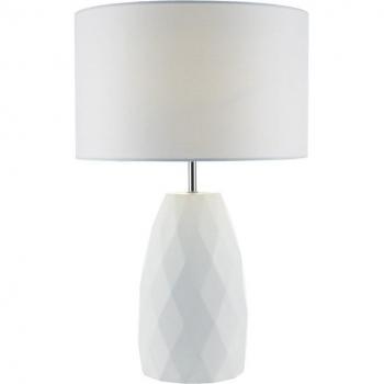 Lámpara de mesa Ciara cerámica y blanco 1 bombilla con base blanca y pantalla tambor redonda de lino blanco
