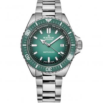 Edox SkyDiver Reloj de acero inoxidable automático con dial verde, modelo 801203VMVDN1, resistencia al agua de 1000M
