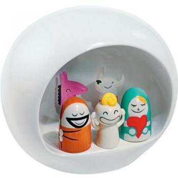 Alessi AMGI10 Pesebre de Diseño en Porcelana Decorada a Mano con Figuras de la Sagrada Familia, Blanco, 5 Piezas