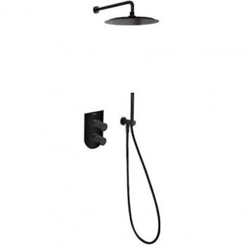 Conjunto Grifo Monomando Empotrado de 2 Vías Negro Mate con Sistema S2 de Ahorro de Agua con Accesorios Redondos Serie Tzar - Ramon Soler