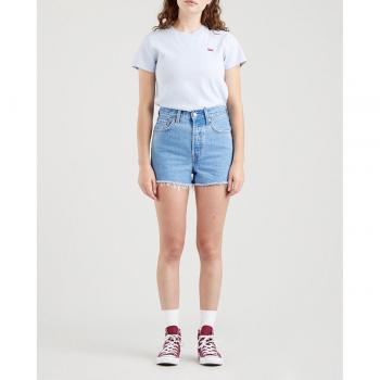 Levi's Light Blue Cotton Denim Shorts with Fringed Hem - Female, Size: W27
