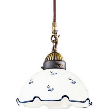 Lámpara colgante Nonna de vidrio estilo cabaña con flores, Ø 20 cm, 1 luz azul, latón envejecido mate