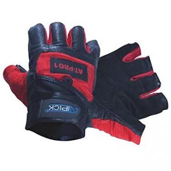 Guantes de Halterofilia Piel/Spandex con Soporte para Muñeca - Modelo AT-PRO1 Negro/Rojo