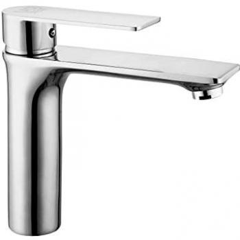Grifo Lavabo Monomando Serie Kizu Cromo con Cartucho Cerámico 35mm y Latiguillos de 500mm Certificado CE
