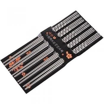 10 Pc Yonger Chopstick Stainless Steel Chopsticks 5 Pairs Spiral by Yonger