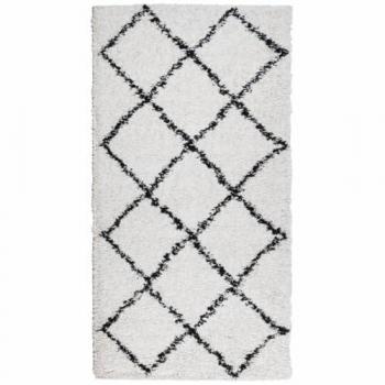Alfombra de pelo largo moderna PAMPLONA 80x150 cm Color Antracita, Beige, Crema y Negro para Sala de Estar, Dormitorio y Habitación