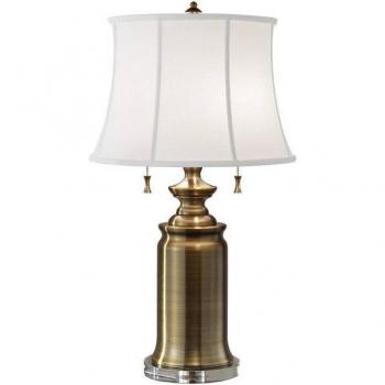 Lámpara de mesa Stateroom de Elstead, 2 luces, latón, con pantalla E27