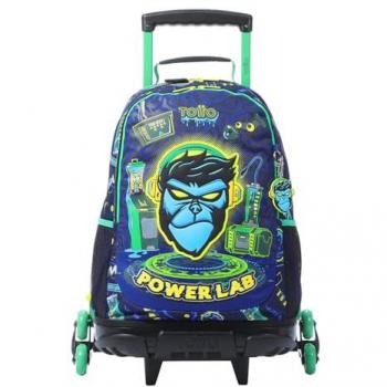 TOTTO Mochila Escolar con Ruedas Modelo Kong Lab L, Capacidad 25 L, 2 Compartimentos, 2 Bolsillos para Botella, Protección en la Base, Sistema de 3 Ruedas, Correas Ajustables