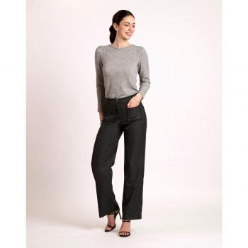 Pantalón recto de mujer con estampado a cuadros y bolsillos parche