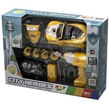 Tachan- Coche Taxi con Sonido y Montaje Eléctrico, Radio Control, Color Amarillo