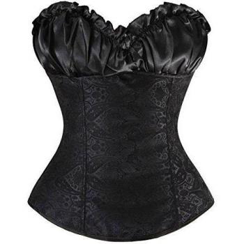 Charmian Women's Renaissance Bustier Wedding Bridal Top Lace Up Overbust corsé Black Large