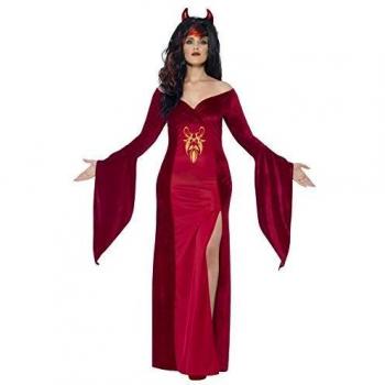 Smiffys - Disfraz Diablo con Vestido y Cuernos para Mujeres, Color Rojo