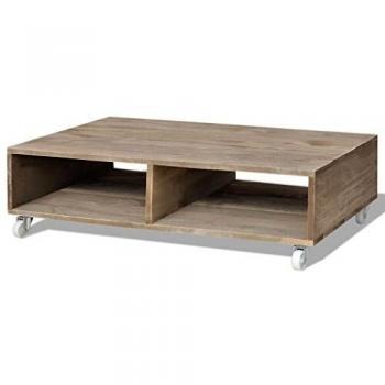 vidaXL Madera Maciza Mesa de Centro Marrón con 4 Ruedas 87x56x25 cm Mesita