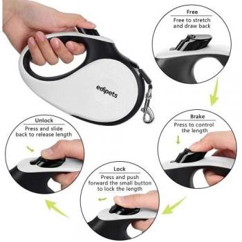 Edipets, Correa Perro Extensible, Retráctil, 5 Metros, 360º Sin Enredos, Cinta de Nailon para Adiestramiento y Paseo, para Perro Grande Mediano y Pequeño