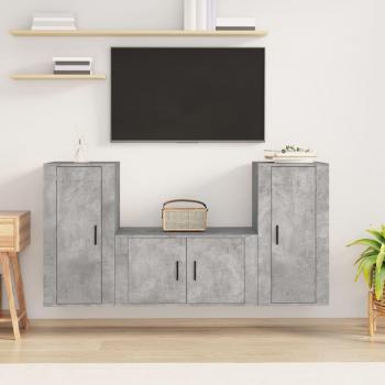 vidaXL Set de Muebles de TV 3 Piezas Madera Contrachapada Gris Hormigón, Mueble de Salón, Mesa de TV
