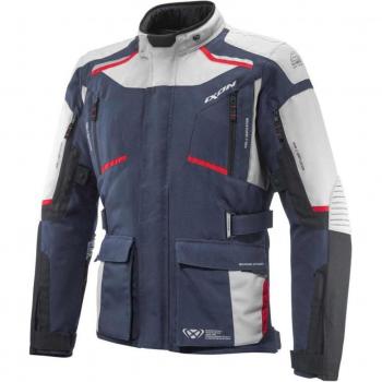 Ixon Chaqueta de Moto Midgard Gris-Azul Marino-Negro, chaqueta textil impermeable para motocicleta
