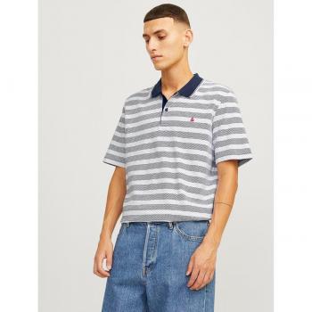 Polo Jack&Jones Waylon marino rayas manga corta para hombre con logo lateral