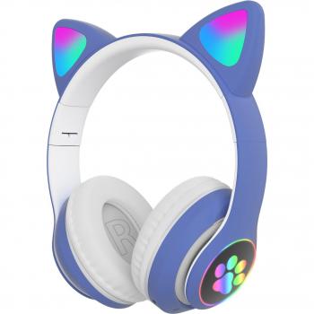 Auriculares Inalámbricos con Micrófono y LED RGB Orejas de Gato para Niñas - Estéreo, Bluetooth, Ideal para Música y Juegos