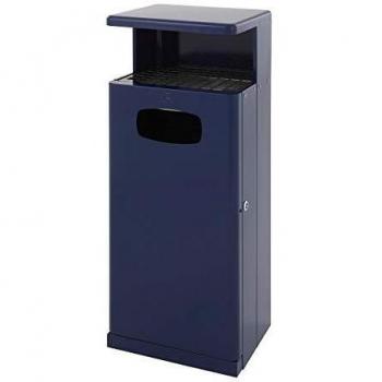 Contenedor de residuos con cenicero, aluminio, 55 L, dimensiones 345 x 1030 x 400 mm, azul