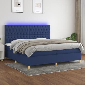 Cama box spring con colchón de muelles y luces LED azul 200x200 cm tela