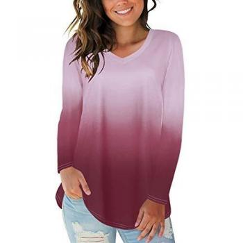 CNFIO Camiseta Mujer Manga Larga Cuello Redondo Blusas para Mujer Suelta Gradiente Efecto TeñidoTops Mujer Fiesta