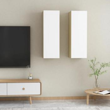 Mueble TV 2 piezas blanco y roble Sonoma 30,5x30x90 cm multicapa