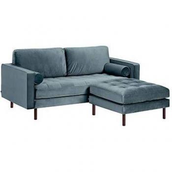 Kave Home - Sofá Debra 2 plazas con reposapiés Terciopelo Turquesa 182 cm