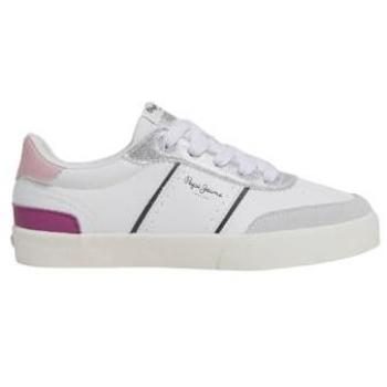 Zapatillas deportivas Pepe Jeans Kenton Muse blancas para niña con detalles en ante, modelo PGS30606
