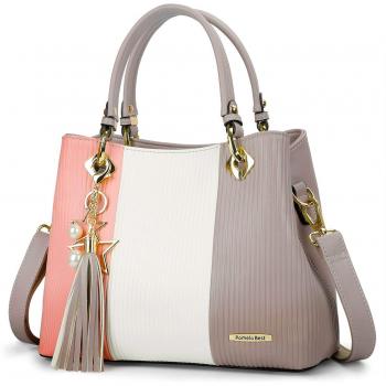 Pomelo Best Bolsos de Mujer, Bolso Señora Tote Multicolor Rayas PU Cuero Con Flecos Bolso Hombro Bolso Shopper perfecto para Trabajo, Diario Vida, Navidad y Fiesta ect