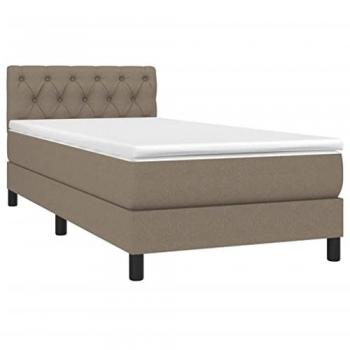 Cama box spring con colchón viscoelástico y muelles ensacados, adaptable, acolchado reversible, tela gris taupe 80x200 cm
