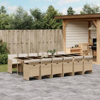 13-Piece Beige Poly Rattan Garden Dining Set with Cushions