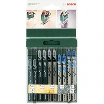 Bosch Kit de 10 Hojas para Sierra de Calar, Adecuadas para Madera y Metal, con Conexión de Vástago en T