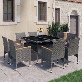 Set de comedor de jardín 9 piezas ratán PE y madera acacia gris