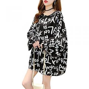 YLDZSUP Camiseta de Manga Larga Jersey Informal Cuello Redondo Suelta Blusa Tops algodón para Mujer Estampado Túnica Escote Corto Top Talla Grande Manga tripulación Liso De Gran tamaño