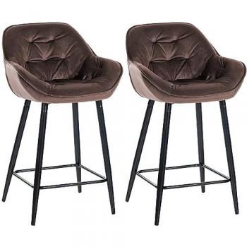 Juego de 2 Taburetes de Bar Gibson de terciopelo marrón con asiento de 76 cm, reposapiés y base metálica