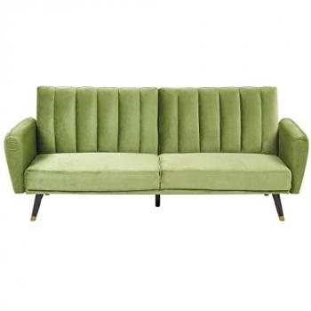 Sofá cama 3 plazas de terciopelo verde oliva negro convertible Vimmerby