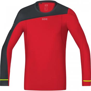 GORE Wear, Hombre, Camiseta transpirable de manga larga para correr, GORE R7 Long Sleeve Shirt, Talla: M, Color: Rojo/Negro, 100100