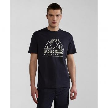 Camiseta Napapijri S-Faber de hombre con dibujo frontal de manga corta en color negro intenso - XXL