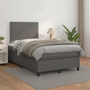 Cama box spring con colchón viscoelástico de espuma protector muelles ensacados adaptable reversible cuero sintético gris 120x200 cm