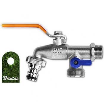 Válvula de grifo doble salida para jardín 1/2 x 3/4 x 3/4 compatible con Hozelock