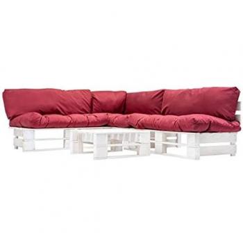 vidaXL Muebles de Palés de Jardín 4 Piezas Madera Terraza Patio Balcones Decoración Muebles Mobiliario Hogar Casa Bricolaje Comedor Cojines Rojos