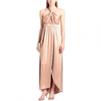 Pinko Satin Sleeveless Party Dress with Torchon Detail - Pink, Size L (IT46)