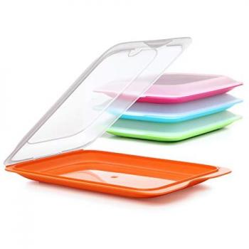Set de 4 Contenedores para Alimentos y Embutidos Fresh, Libre de BPA, Reutilizables, Apilables, Apto para Lavavajillas y Microondas, Color Mixto