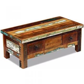 vidaXL Coffee Table with Drawers, Solid Reclaimed Wood, 90x45x35 cm