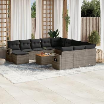 13-Piece Grey Poly Rattan Garden Sofa Set with Cushions