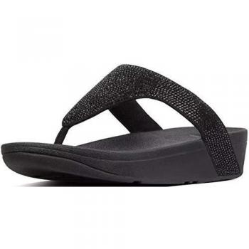 FitFlop Lottie shimmercrystal, Sandalias de Punta Descubierta Mujer, Negro