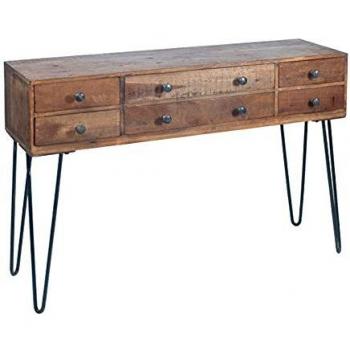 Vidal Regalos Mueble Auxiliar Mesa Consola Madera y Metal Estilo Rustico 8 Cajones 110 cm