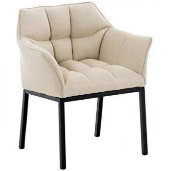 Sillón Lounge Octavia con Tapizado de Tela, Polstería con Apoyabrazos y Estructura de Acero/Metal, Disponible en Varios Colores - Color: Crema, Estructura Color: Negro