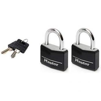 Master Lock 9140EURTBLK Lote de 2 Candados con Llave con cuerpo de aluminio macizo revestido, Negro, 4 x 5.9 x 1.3 cm