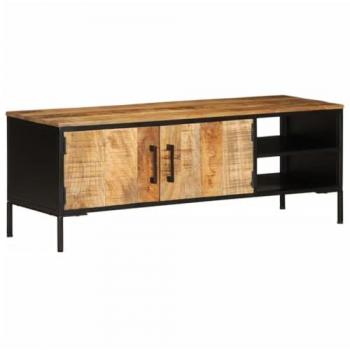 Mueble de TV madera maciza de mango rugosa 110x35x40 cm Marrón